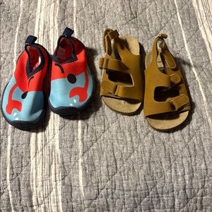 NWOT Carter's Tan Sandals with Velcro Straps & Wonder Nation swim shoes